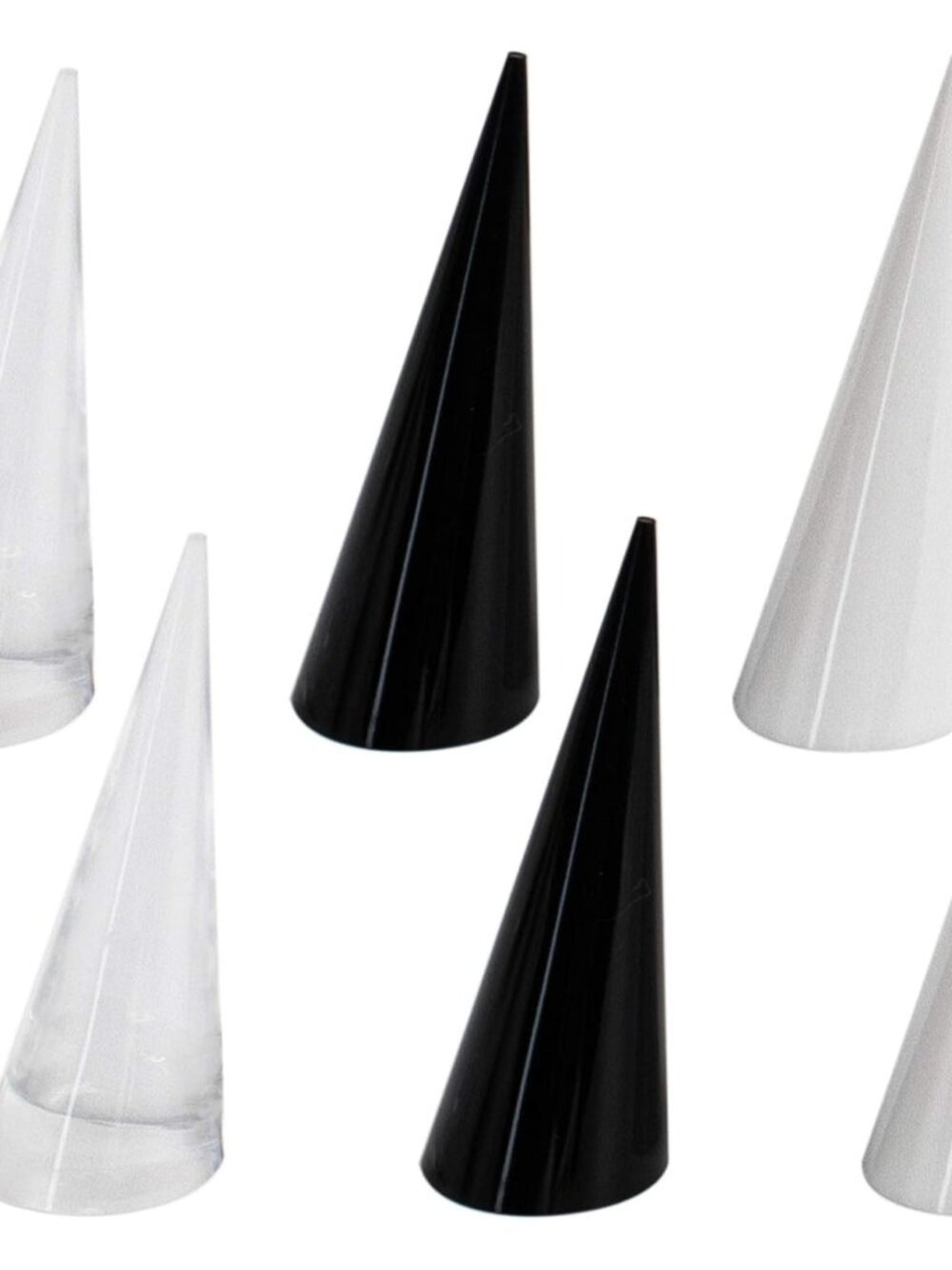 6 Pack Cone Shape Acrylic for Jewelry Showcase Display Stand Clear & Black White